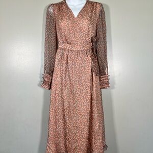 *NEW Gaala Paris Pink Floral Long Sleeve Wrap Dress Size XS